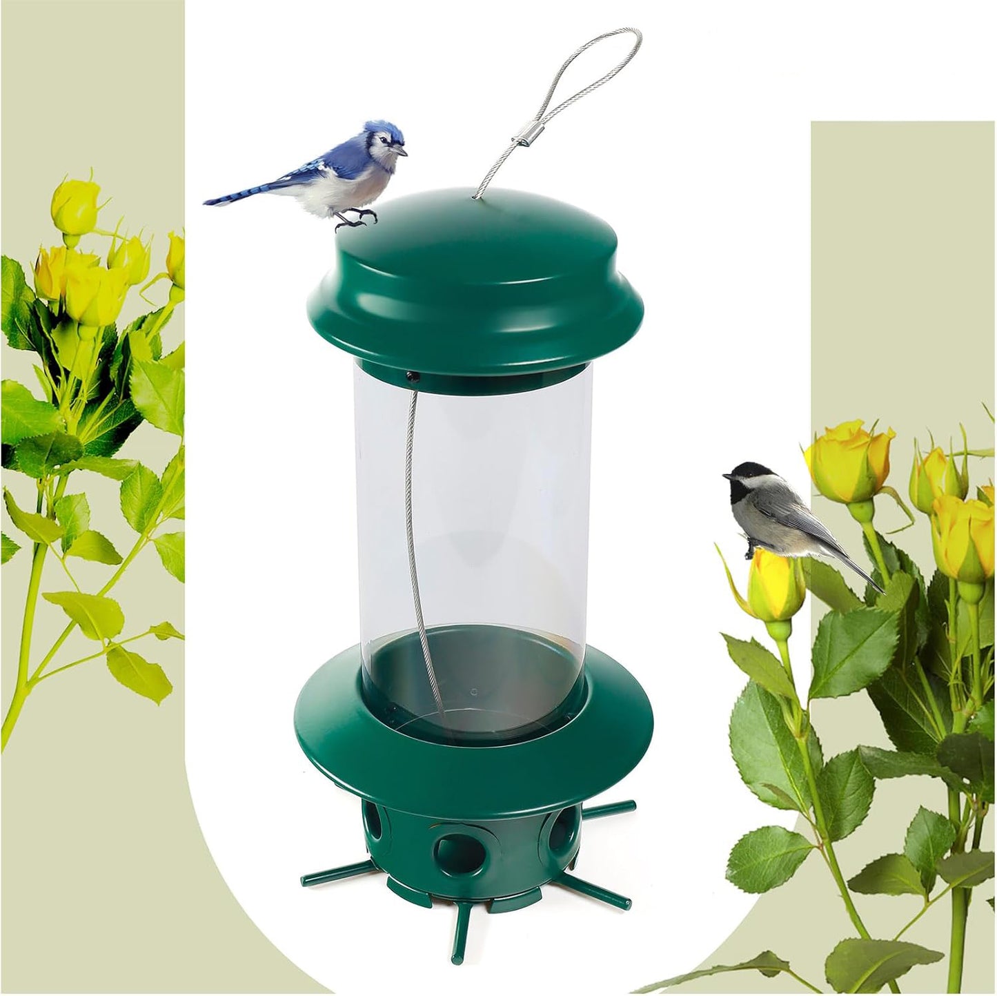 Hanging Classic Tube Wild Bird Feeder Premium Hard Plastic Steel Hanger Weatherproof and Water Resistant -e904515