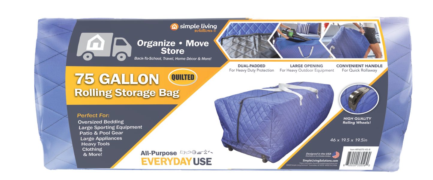 75 Gallon Quilted Rolling Storage Bag - Various Colors