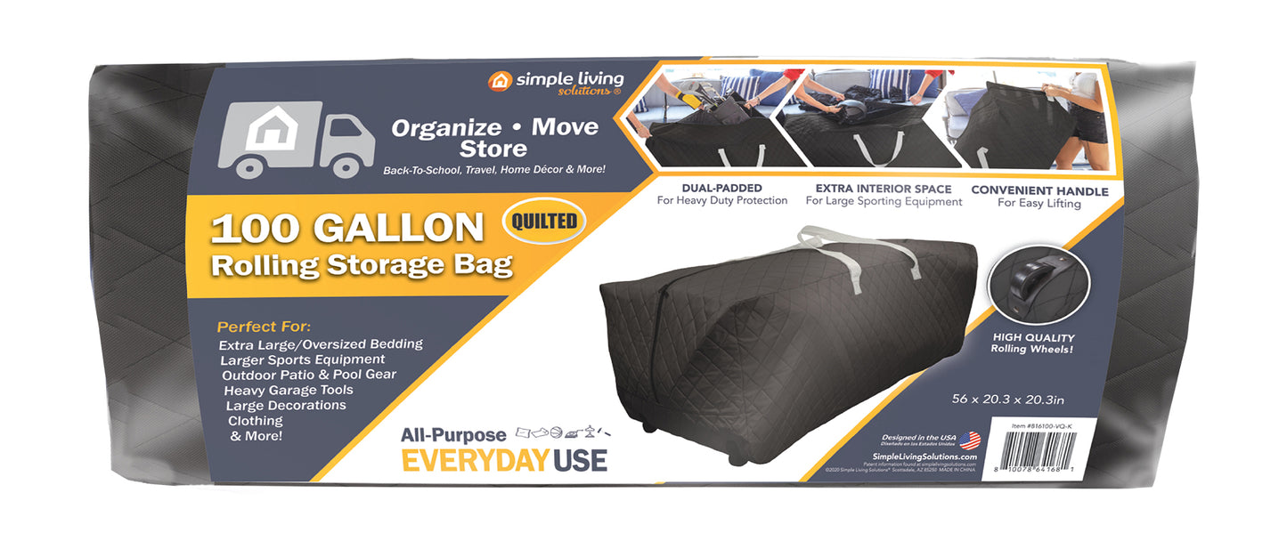 100 Gallon Quilted Rolling Storage Bag - Various Colors