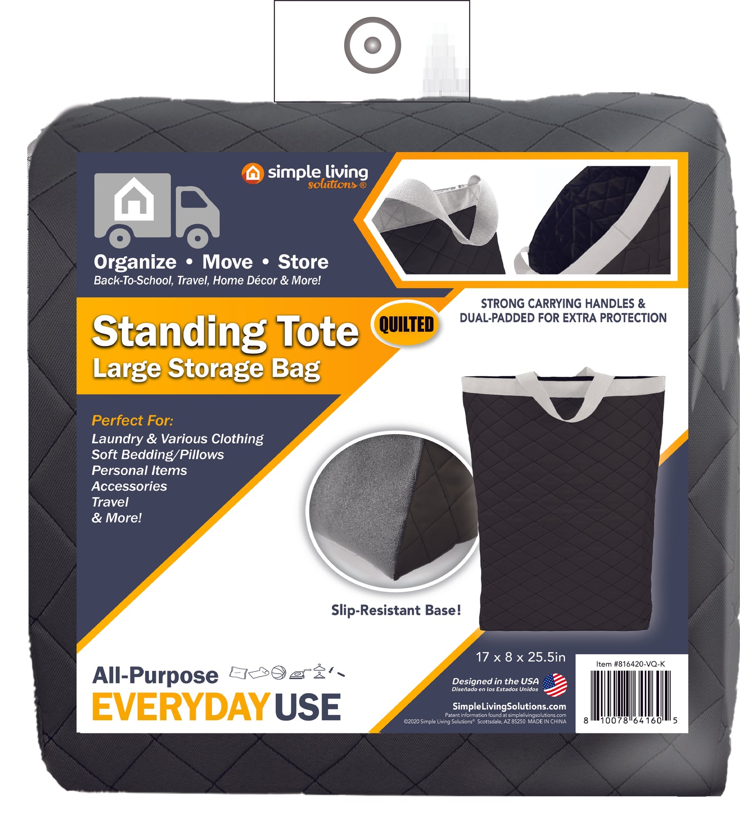 Quilted Standing Laundry Bag Black- Style 816420-VQ-K