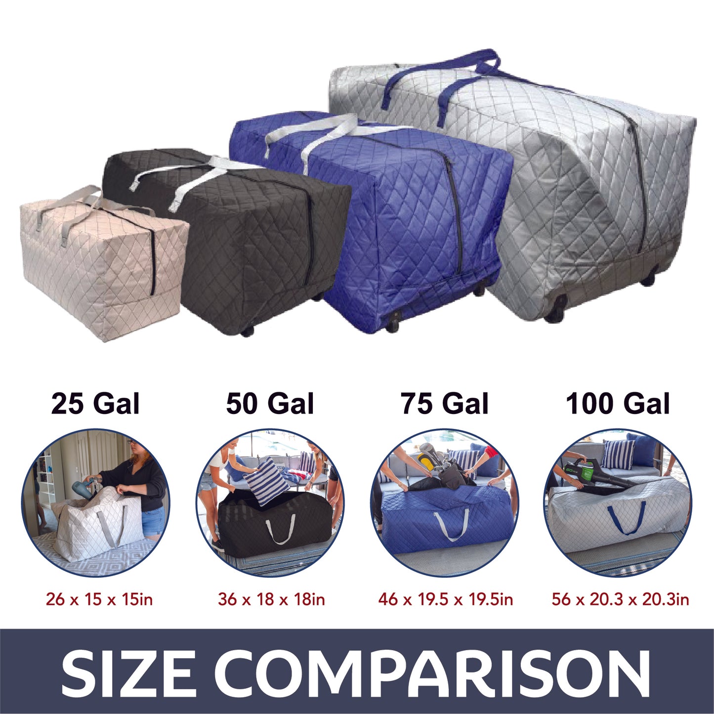 50 Gallon Quilted Rolling Storage Bag - Various Colors