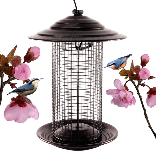 Metal Mesh Bird Feeder, Cylindrical Feeder with Dome Lid, Holds 2.5lb of Seed, Suitable for Multiple Seeds and Birds