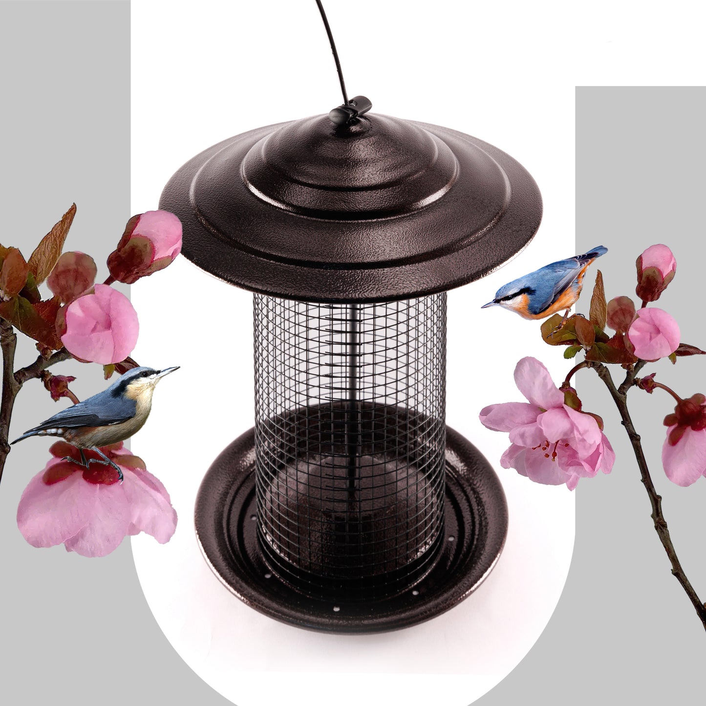 Metal Mesh Bird Feeder, Cylindrical Feeder with Dome Lid, Holds 2.5lb of Seed, Suitable for Multiple Seeds and Birds