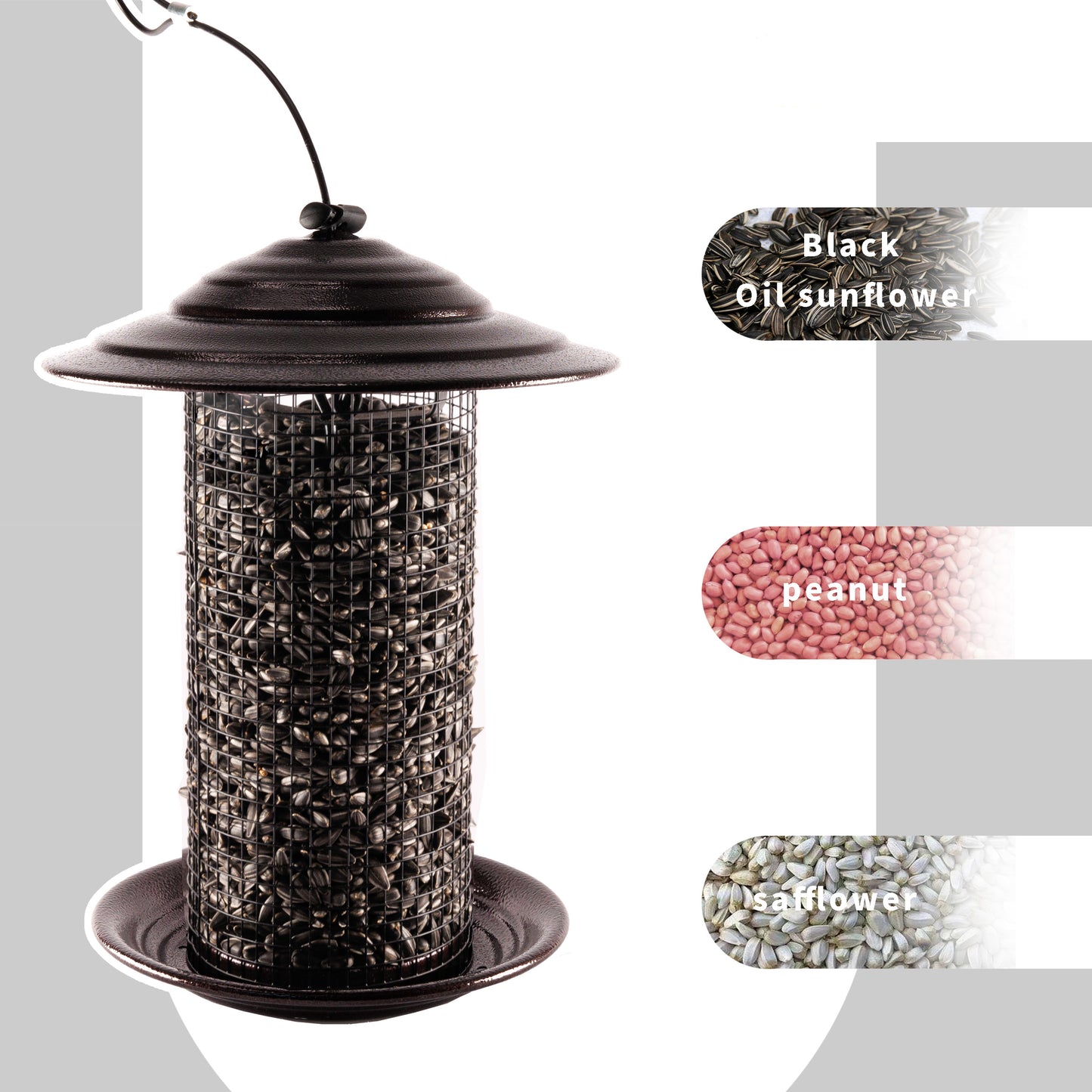 Metal Mesh Bird Feeder, Cylindrical Feeder with Dome Lid, Holds 2.5lb of Seed, Suitable for Multiple Seeds and Birds