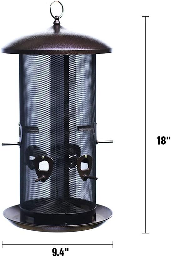 Metal Hopper Bird Feeder, Dual Seed Compartments, 10 Feeding Ports, Holds 10lbs Seed, Attracts Cardinals, Titmice, Nuthatches - e904510