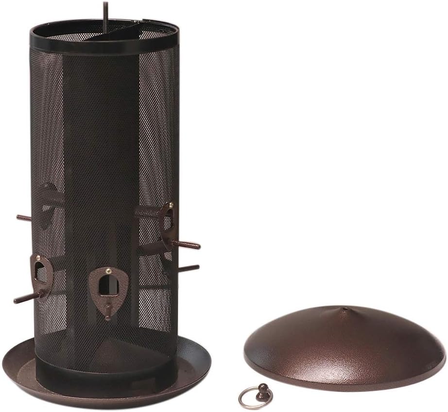 Metal Hopper Bird Feeder, Dual Seed Compartments, 10 Feeding Ports, Holds 10lbs Seed, Attracts Cardinals, Titmice, Nuthatches - e904510