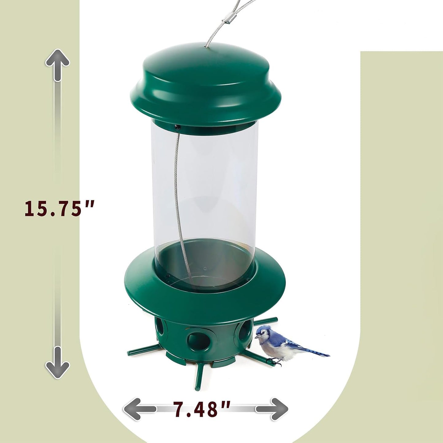 Hanging Classic Tube Wild Bird Feeder Premium Hard Plastic Steel Hanger Weatherproof and Water Resistant -e904515