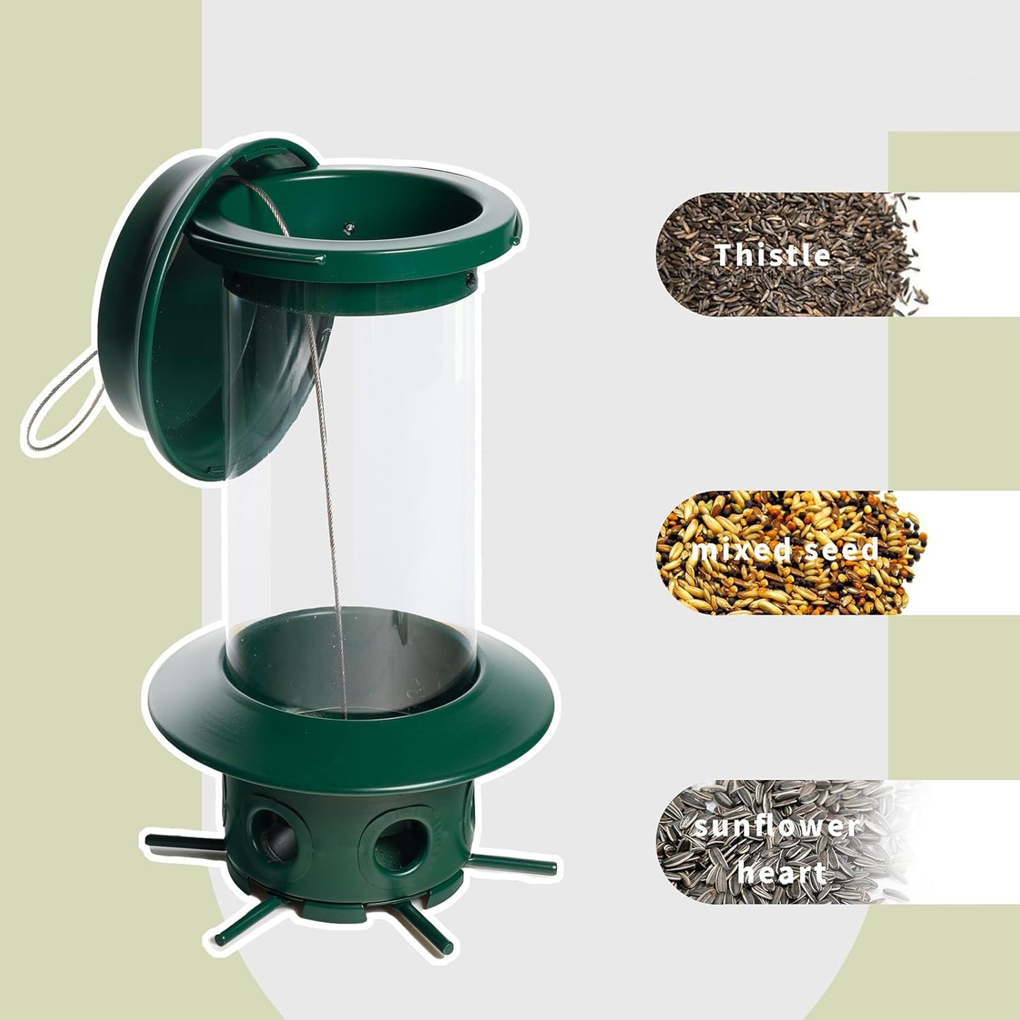 Hanging Classic Tube Wild Bird Feeder Premium Hard Plastic Steel Hanger Weatherproof and Water Resistant -e904515