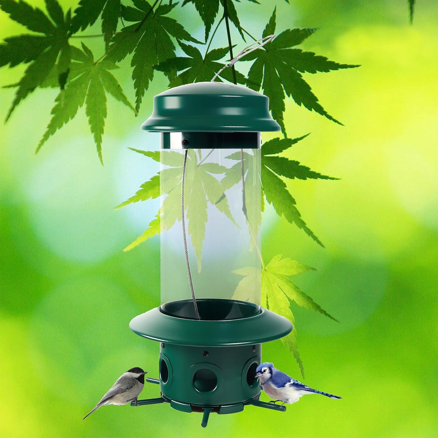 Hanging Classic Tube Wild Bird Feeder Premium Hard Plastic Steel Hanger Weatherproof and Water Resistant -e904515