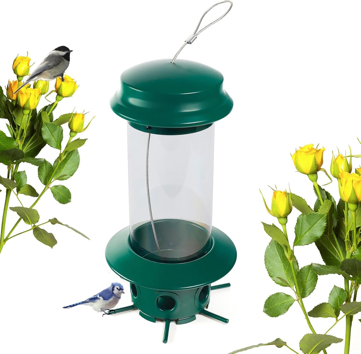 Hanging Classic Tube Wild Bird Feeder Premium Hard Plastic Steel Hanger Weatherproof and Water Resistant -e904515