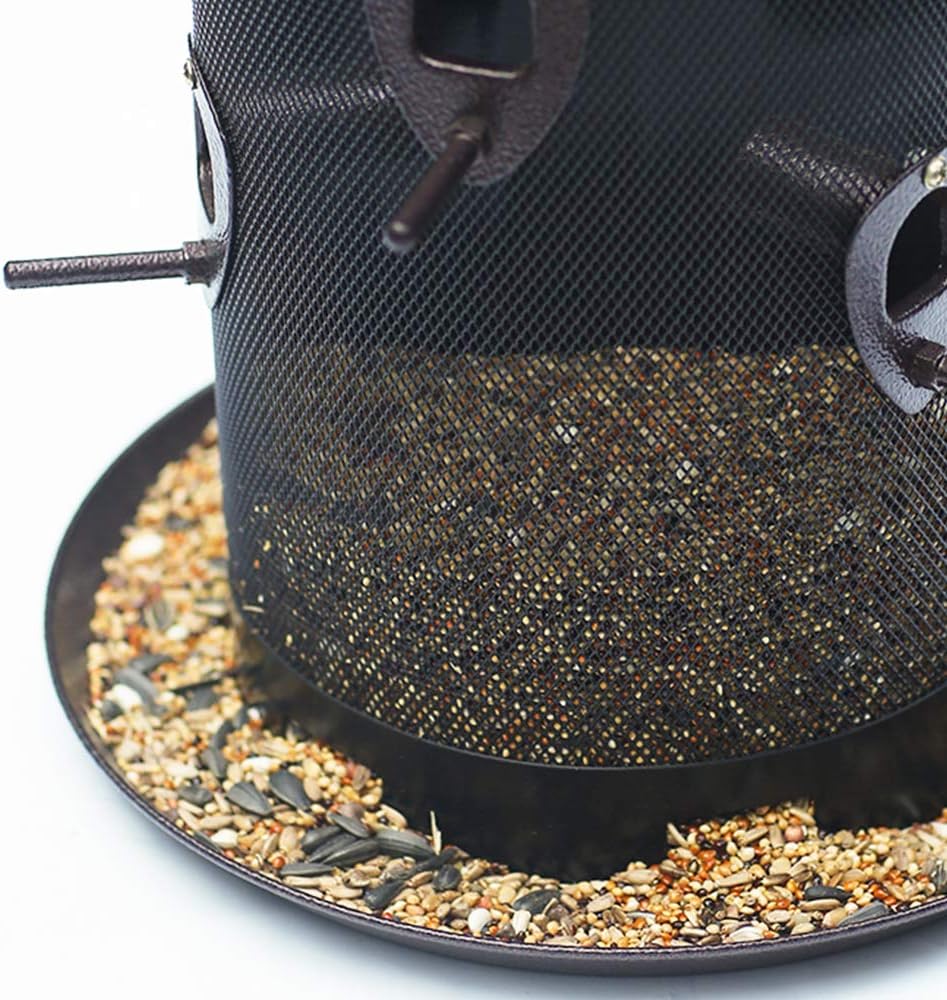 Metal Hopper Bird Feeder, Dual Seed Compartments, 10 Feeding Ports, Holds 10lbs Seed, Attracts Cardinals, Titmice, Nuthatches - e904510